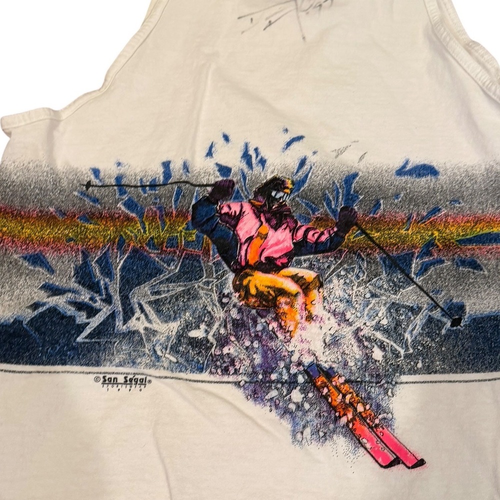 Vtg San Segal Beaver Creek Ski Tank Top Mens White Neon Graphic‎ 90s autographed - Picture 3 of 8